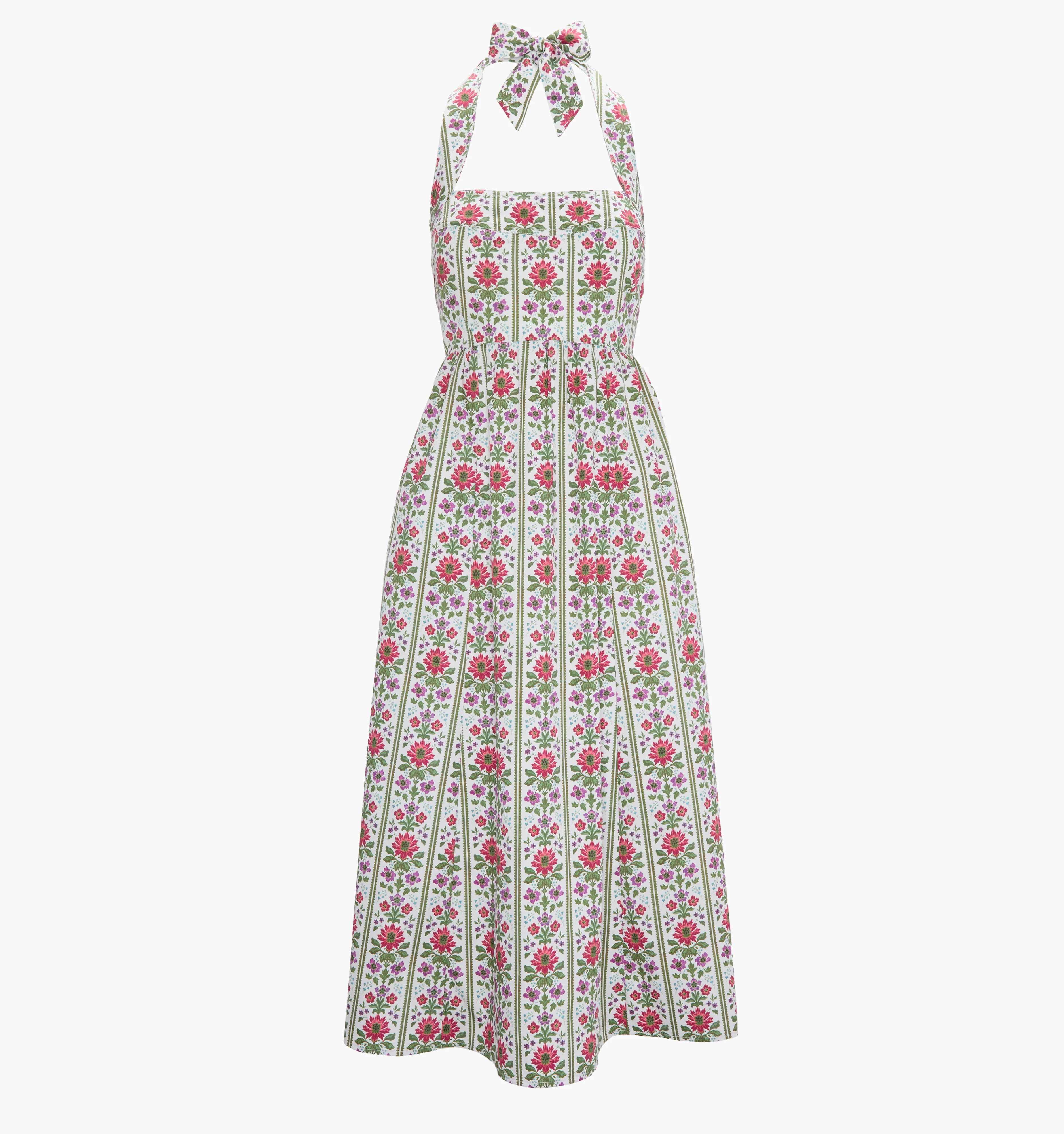 The Fleur Dress | Midi Green Floral Block Stripe / XXL | 100% Cotton | Hill House Home | Hill House Home US