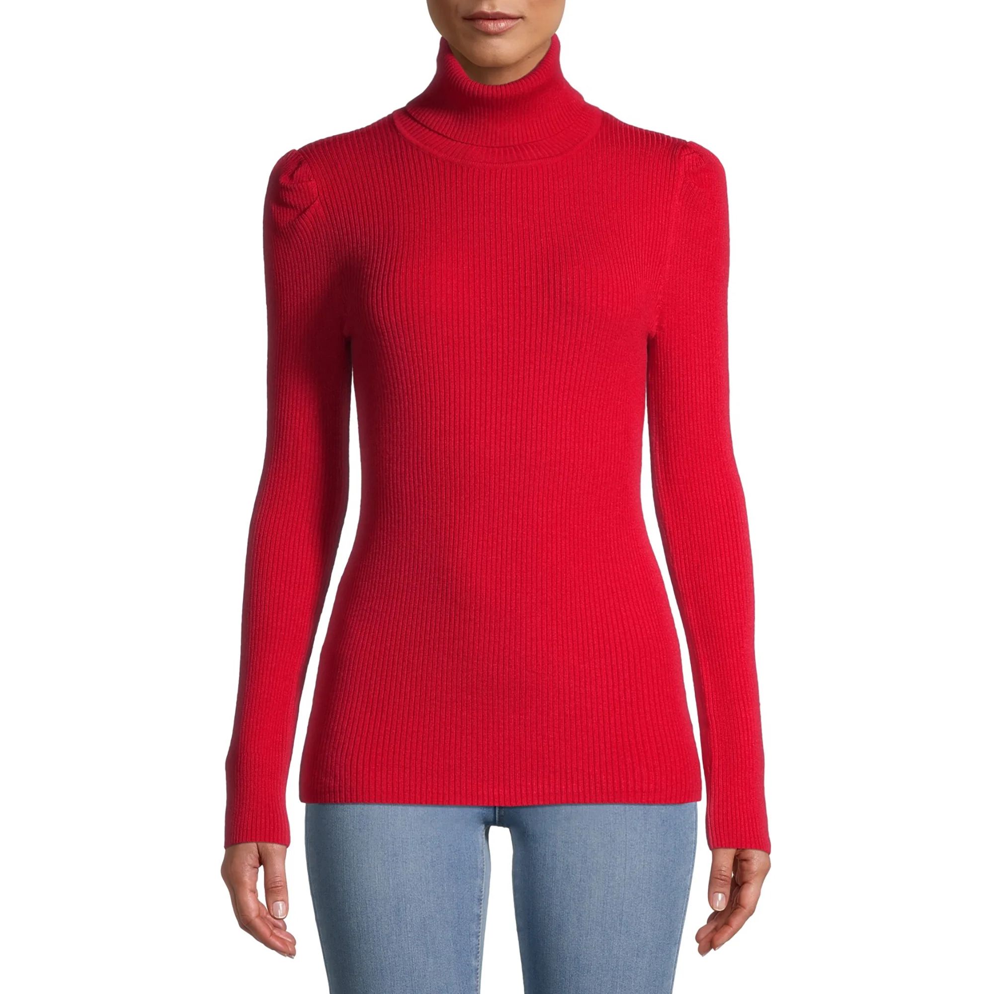Time and Tru Women's Puff Shoulder Turtleneck Sweater | Walmart (US)