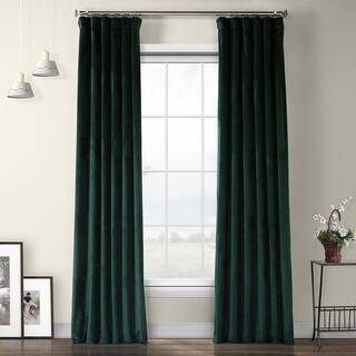 Exclusive Fabrics & Furnishings Forestry Green Velvet Rod Pocket Room Darkening Curtain - 50 in. ... | The Home Depot