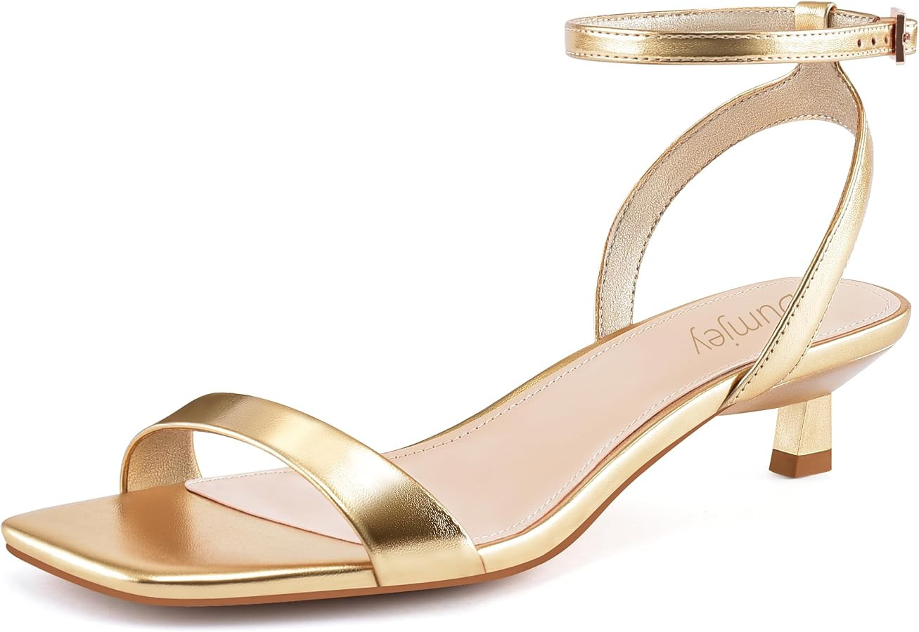 Women Kitten Heel Sandals Ankle Strap Heeled Sandals Square Open Toe Dress Party Shoes | Amazon (US)