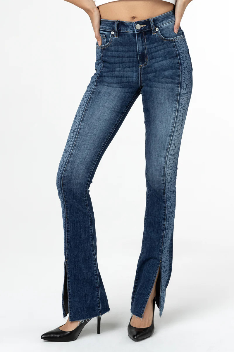 Paisley Front Slit Bootcut Jeans | Miss Me