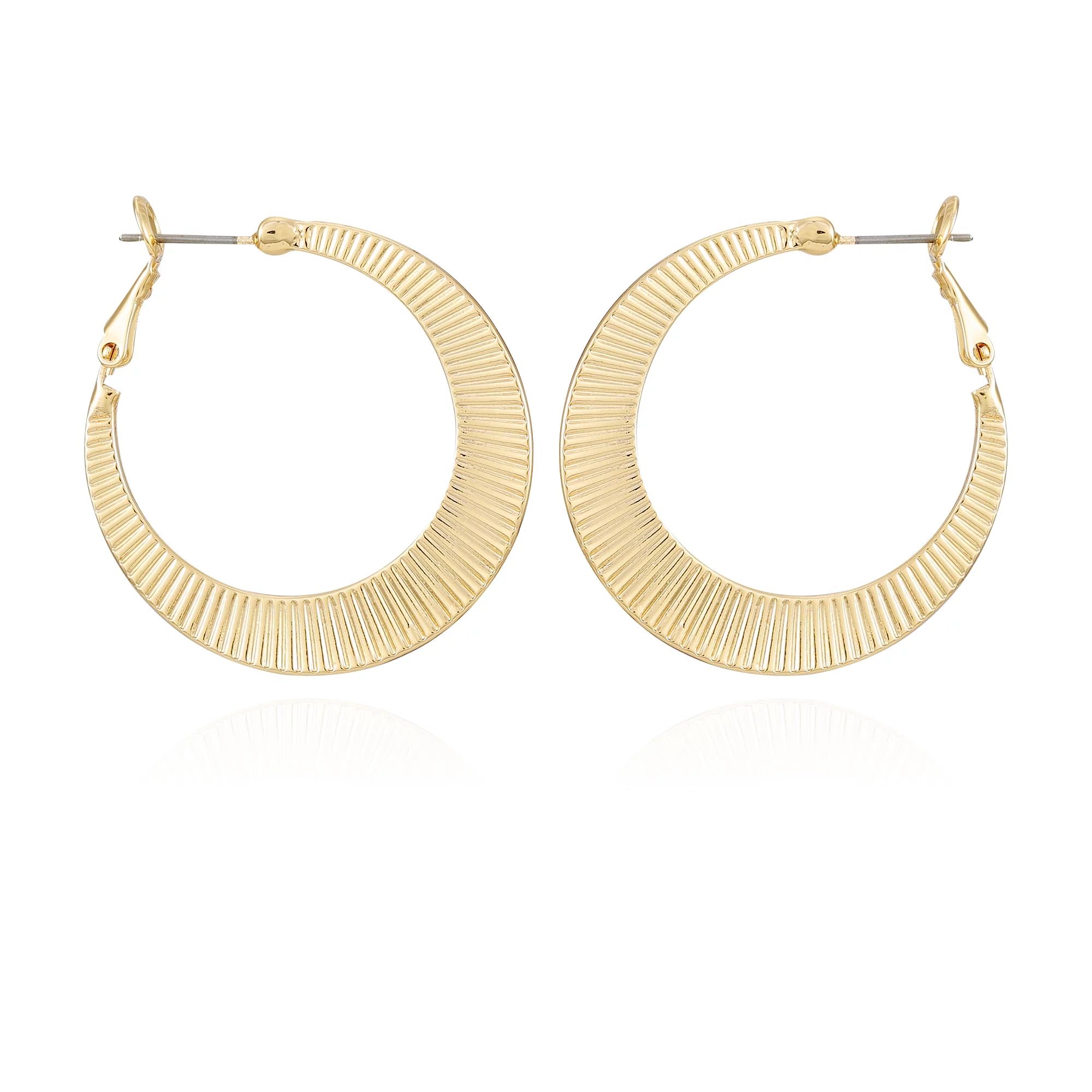 Time and Tru Women'sModern Textured Gold Tone Large Clutchless Hoops - Walmart.com | Walmart (US)