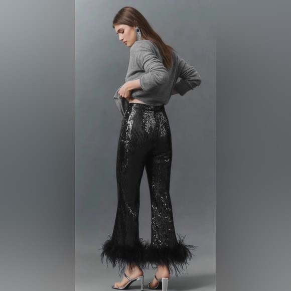 Hutch Black Sequin Feather Trim Pants | Poshmark