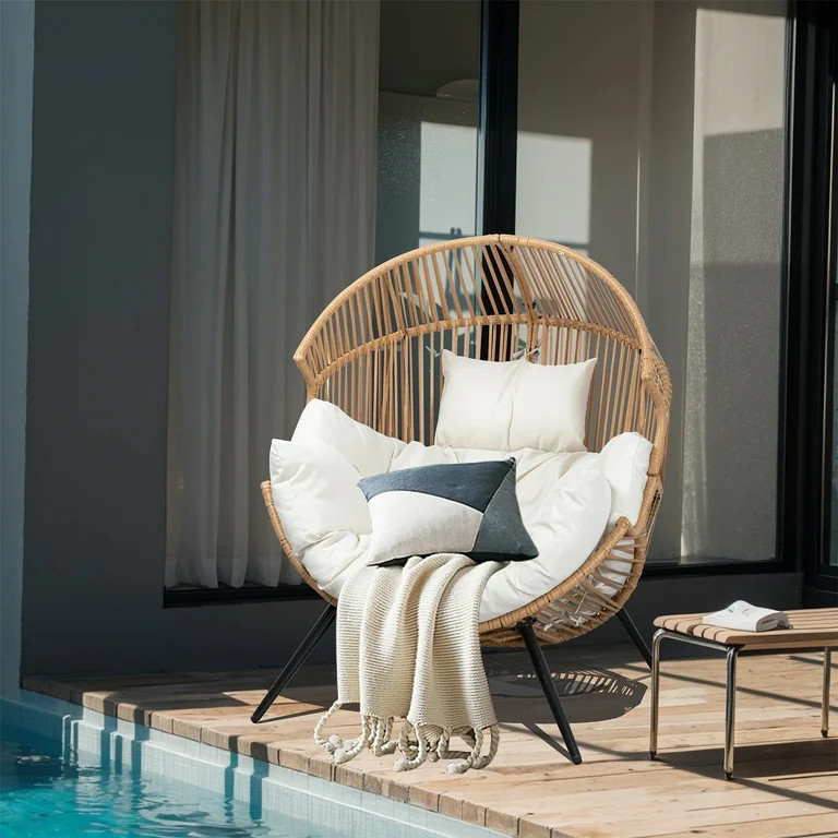 Walsunny Egg Chairs Outdoor Patio Wicker Oversized Egg Shell Lounger Lawn Chair with Cushion for ... | Walmart (US)