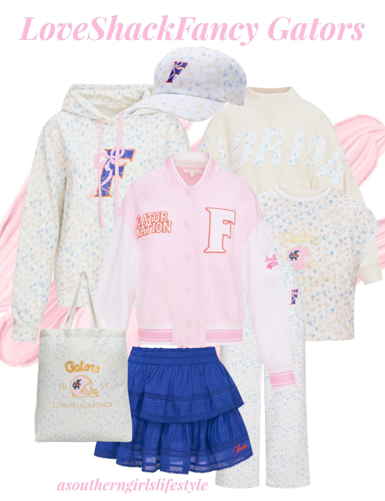 Sooo cute!! Pink & Florals + Florida Gators! Yes, please! LoveShackFancy x Fanatics! More schools available! The Pink Bows!! Just in time for Football Season! 

Hoodie, Mockneck Sweatshirt, Pink Varsity Jacket, Skirt, Ruffle Skirt, Tee, Sweatpants, Tote & Baseball Cap

College Football. Fall Outfits Women

#LTKU #LTKSeasonal #LTKootd