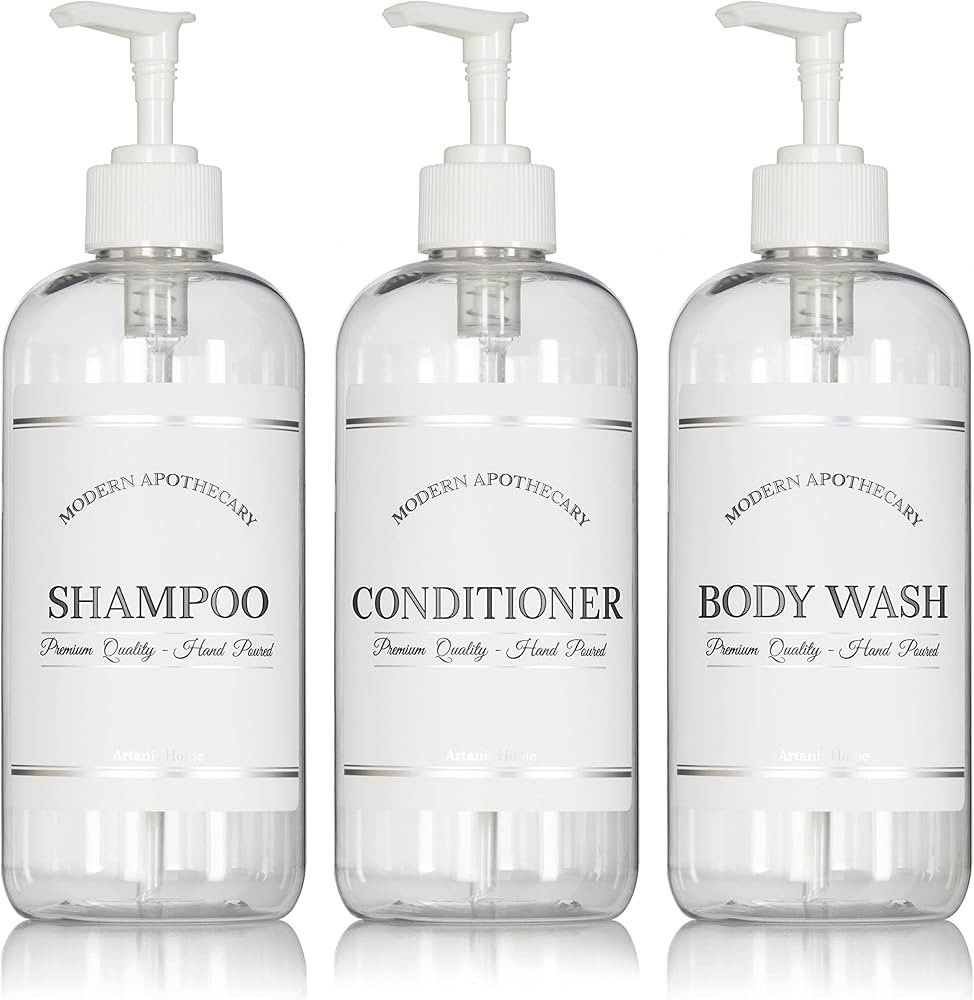 Clear Refillable Shampoo and Conditioner Bottles - Body Wash, Shampoo and Conditioner Dispenser -... | Amazon (US)
