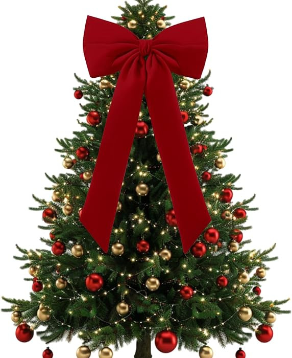 Large Christmas Bow Ornament 15x30 Inch Velvet Giant Wreath Bows Xmas Tree Topper Ribbon Hanging ... | Amazon (US)