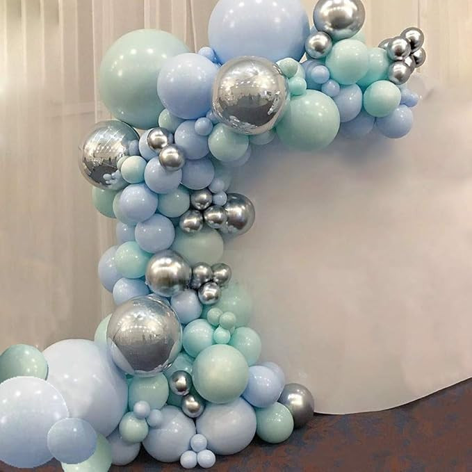 Blue Mint Green Silver Metallic Balloon Garland Arch Kit Pastel Balloons with 16ft Balloon Strip ... | Amazon (US)
