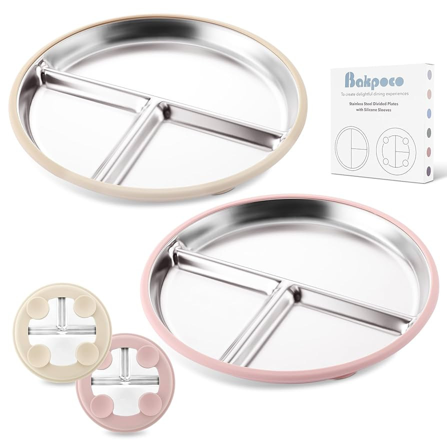 Stainless Steel Baby Plate with Suction, 9” Divided Toddler Plates with Removable Silicone Slee... | Amazon (US)