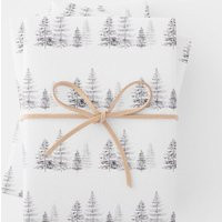 Pine Tree Wrapping Paper, White Wrapping Paper, Tree Rustic Black Gift Wrap, Forest Paper | Etsy (US)