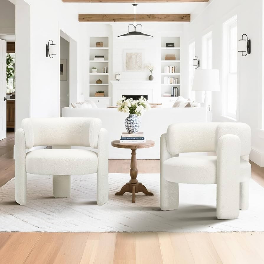 COLAMY Modern Accent Chairs Set of 2, Upholstered Barrel Chairs, Comfy Sherpa Side Arm Chairs wit... | Amazon (US)