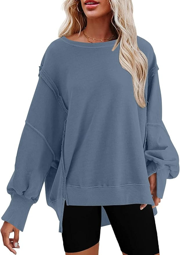 SHEWIN Womens Oversized Reverse Seam Sweatshirt Casual Long Sleeve Crewneck Lightweight Pullover ... | Amazon (US)