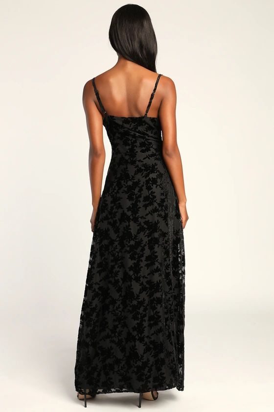 Romance in the Making Black Floral Print Velvet Maxi Dress | Lulus (US)