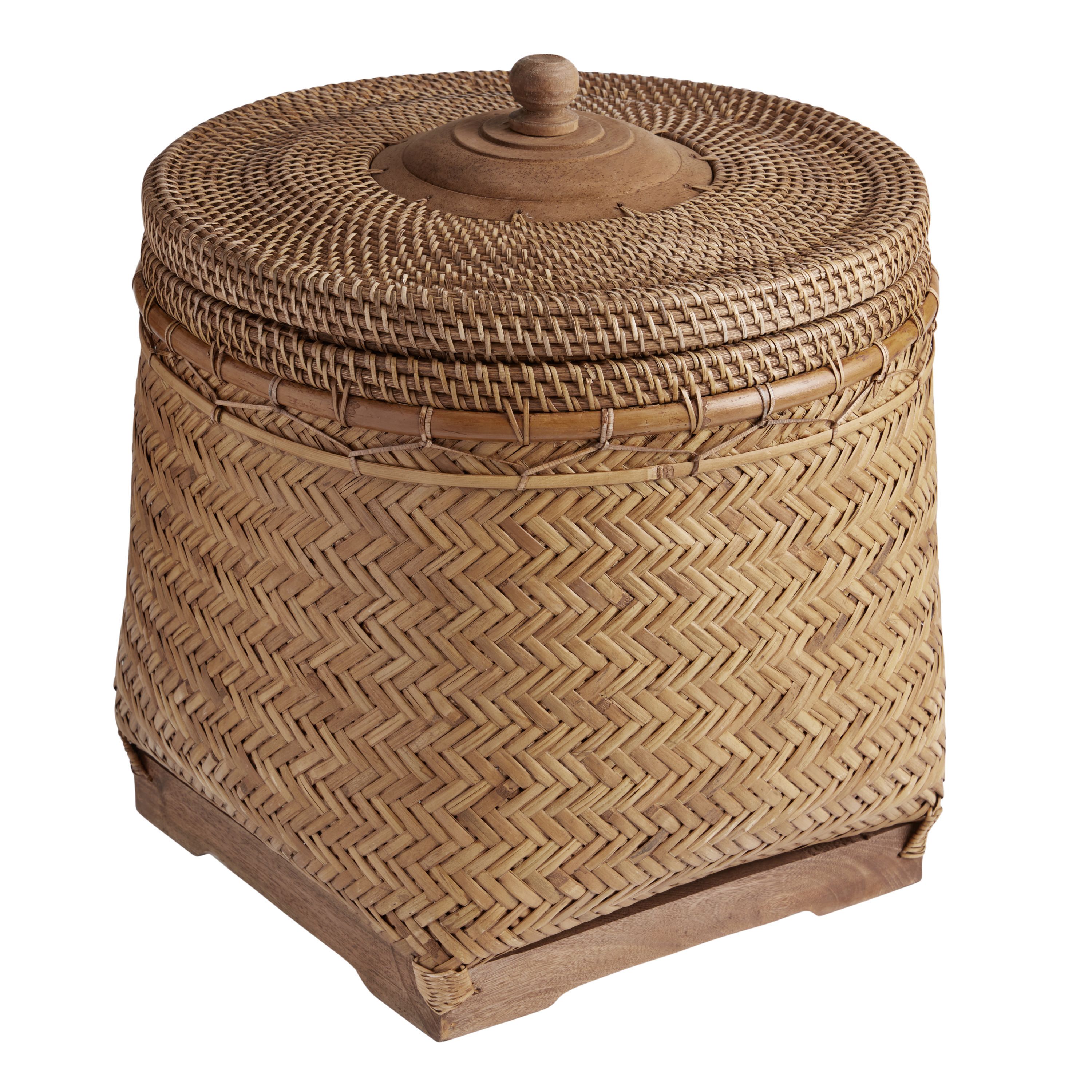 Benji Natural Rattan Basket With Lid | World Market