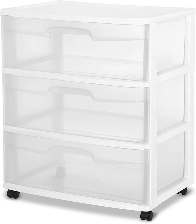 Plastic Storage Drawer Cart, Medium Home Organization Storage Container with 3 Large Clear Drawer... | Amazon (US)