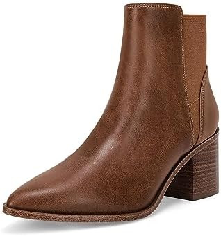 Coutgo Womens Pointed Toe Ankle Boots Elastic Chunky Block Stacked Mid Heel Slip On Chelsea Booti... | Amazon (US)