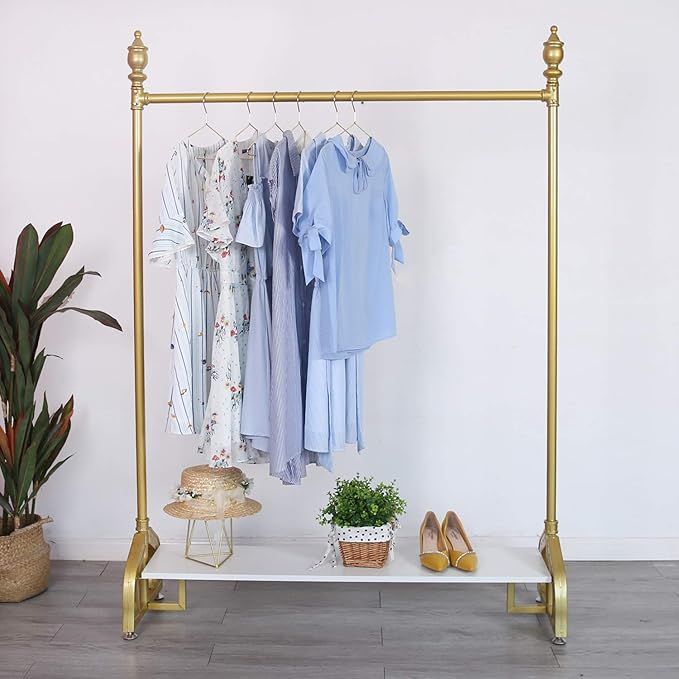 Gold Clothing Rack, Boutique Clothes Rack with Shelf for Display, Heavy Duty Garment Rack for Ret... | Amazon (US)