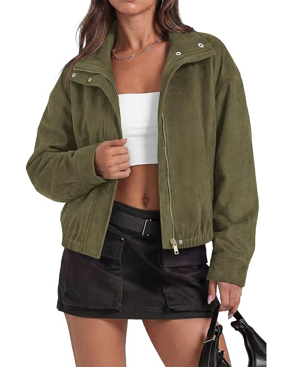 PRETTYGARDEN Lightweight Faux Suede Bomber Jacket Women Coats Outerwear | Amazon (US)