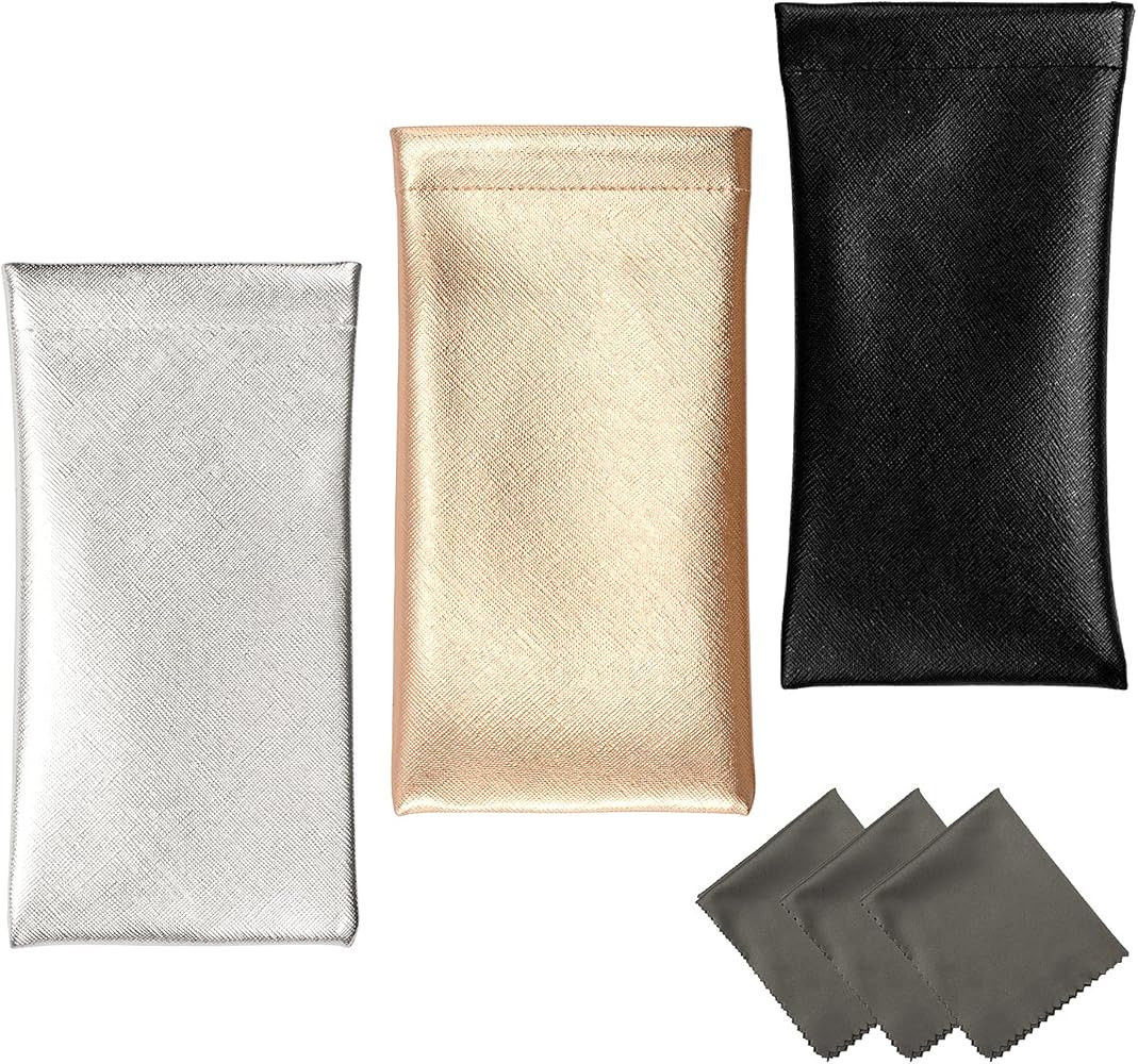 Vemiss 3 PACK Eyeglasses Pouch Squeeze Top Sunglasses Case with 3 Sets Cleaning Cloth | Amazon (US)