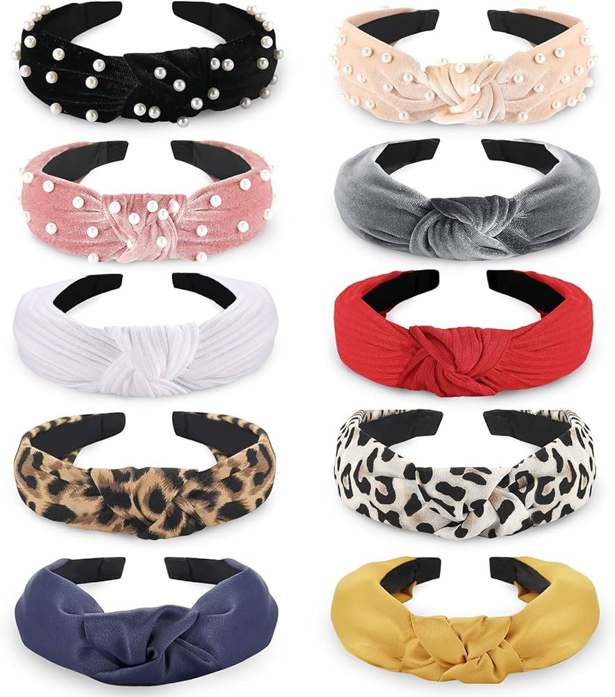 Funtopia Fashion Headbands for Women Girls, 10 Pcs Knotted Pearl Wide Top Knot Turban Hair Bands/... | Amazon (US)