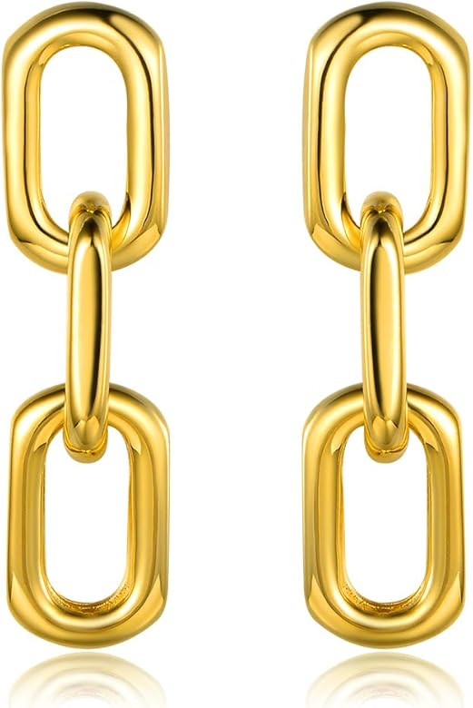 Barzel 18K Gold Plated Symmetrical Chain Link Dangling Earrings | Amazon (US)