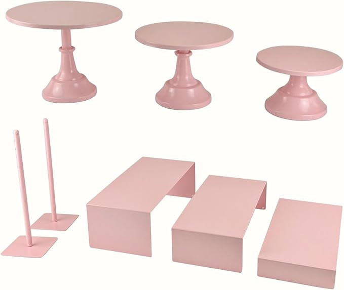 Set of 8 Pink Cake Stands Donut Holder Round Metal Dessert Display Risers Cupcake Stand Serving P... | Amazon (US)