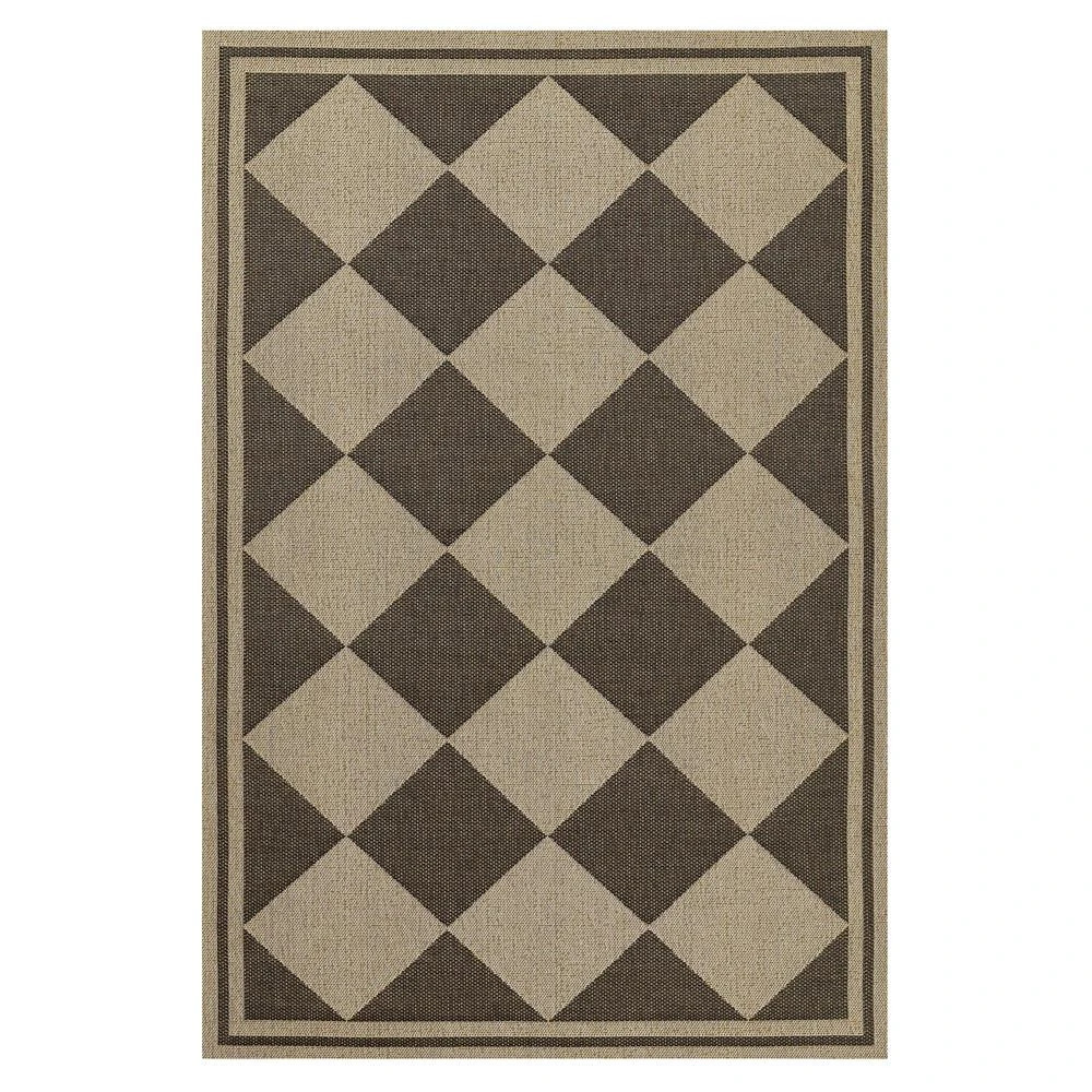 Nyla Modern Classic Black Diamond Patterned Indoor Outdoor Rug - 5'3"x7' | Kathy Kuo Home