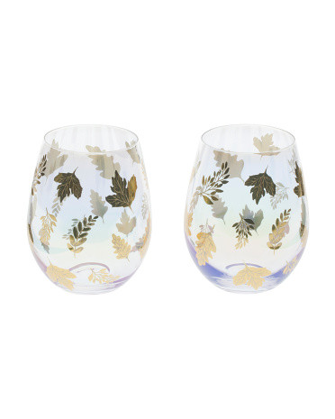 2pk Leaves Luster Stemless Wine Glasses | Drinkware | Marshalls | Marshalls