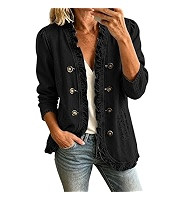 Jean Jacket Women Casual Ruffle Trim Long Sleeve Denim Coat Vintage Western Button down V Neck Fa... | Amazon (US)