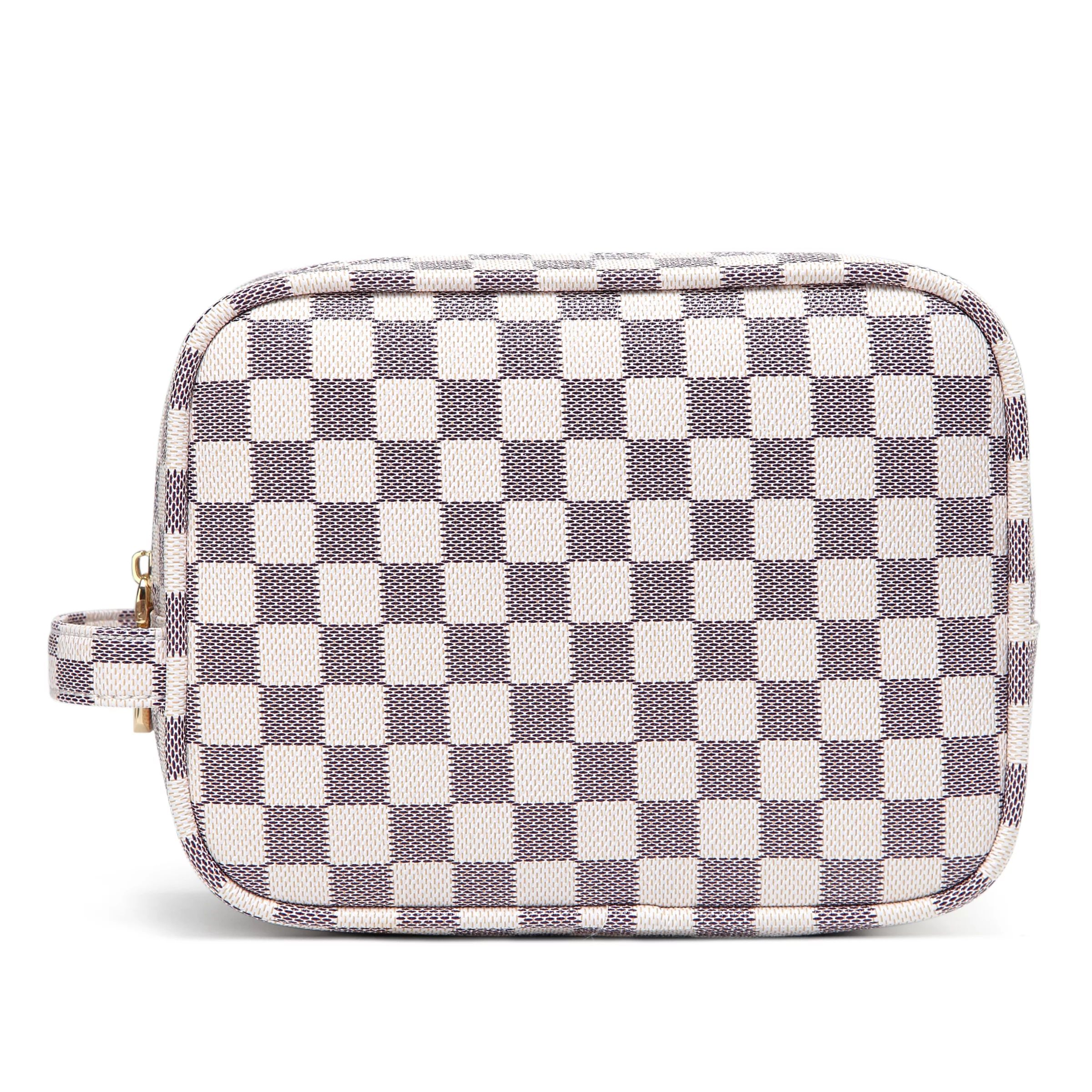 Daisy Rose Luxury Checkered Make Up Bag | PU Vegan Leather Cosmetic Toiletry Travel bag (Cream) -... | Walmart (US)