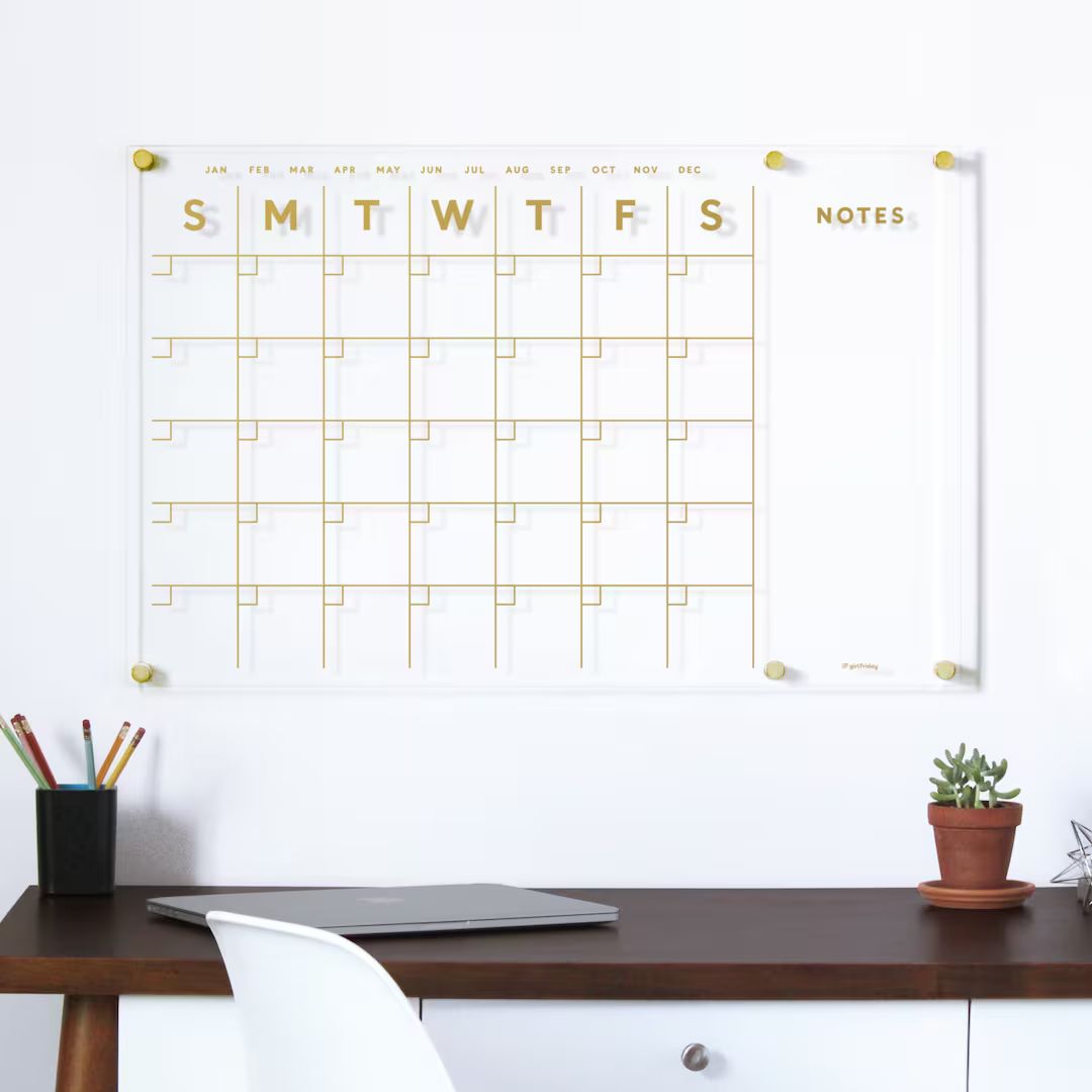Acrylic Calendar With Side Notes GOLD TEXT Dry Erase Calendar for Wall Reusable, Forever Calendar... | Etsy (US)