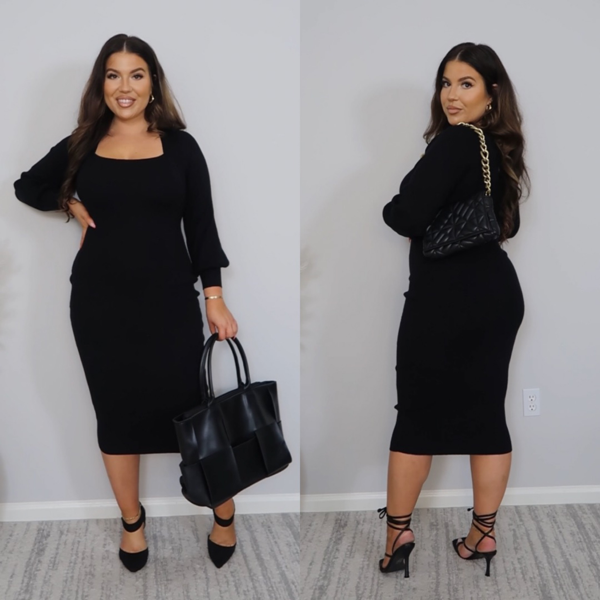 Amazon Day to Night Outfit! I styled this very versatile Knit Dress that can be worn to work (left side) and then as a date night look (right side)! The dress is super stretchy so I sized down to a M, and wearing a L in the shapewear bodysuit! Also linked all the accessories to style this dress for any occasion! 🖤🖤🖤

Measurement: 39-32-45 // Size 10-12 // L // 5’5”

If you guys like these day to night looks, make sure to Like so I know! Also Follow for more Work and Date Night outfits! 💌

#LTKstyletip #LTKfindsunder50 #LTKMostLoved