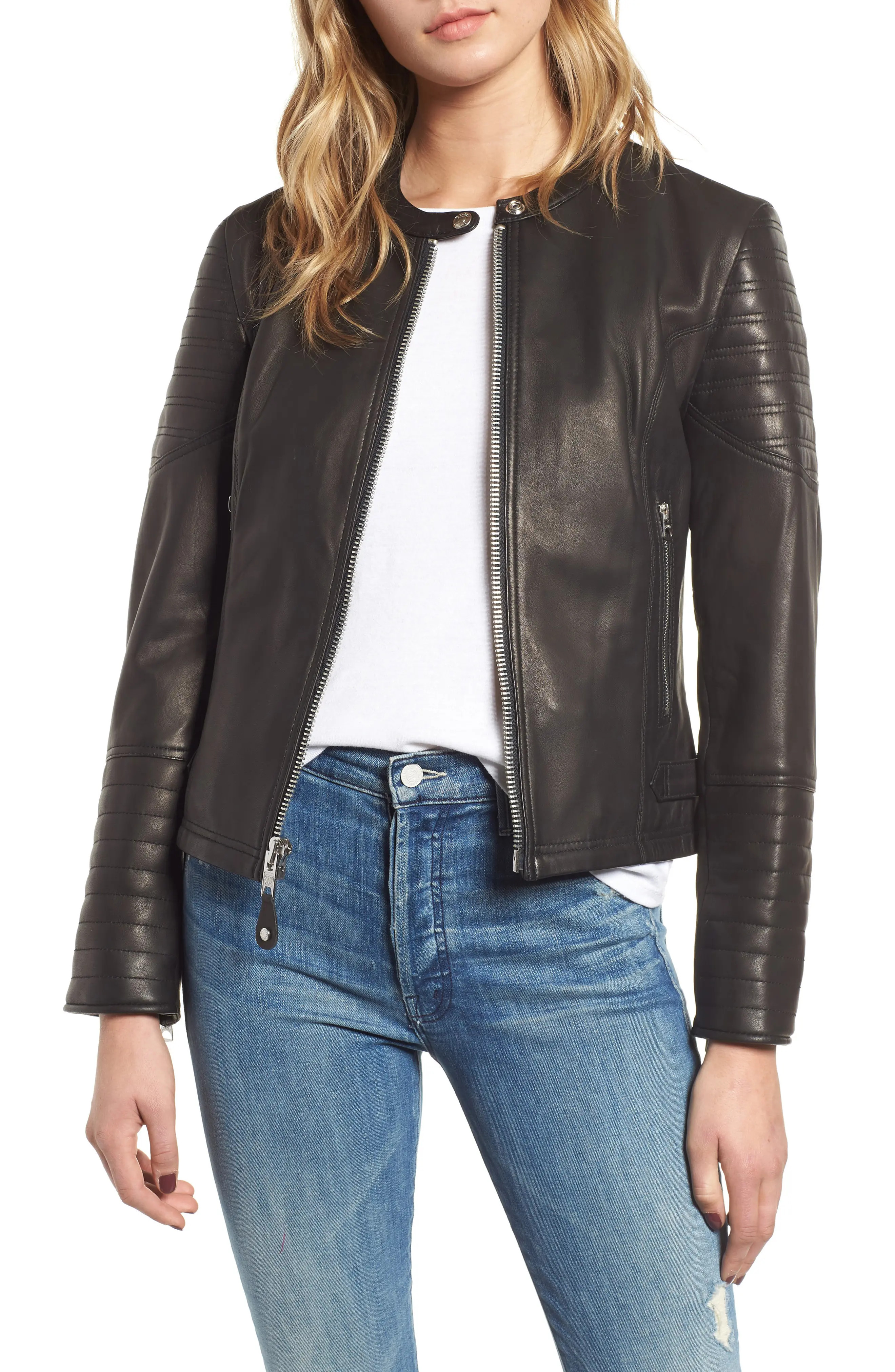 Women's Schott Nyc Quilted Lambskin Leather Moto Jacket | Nordstrom