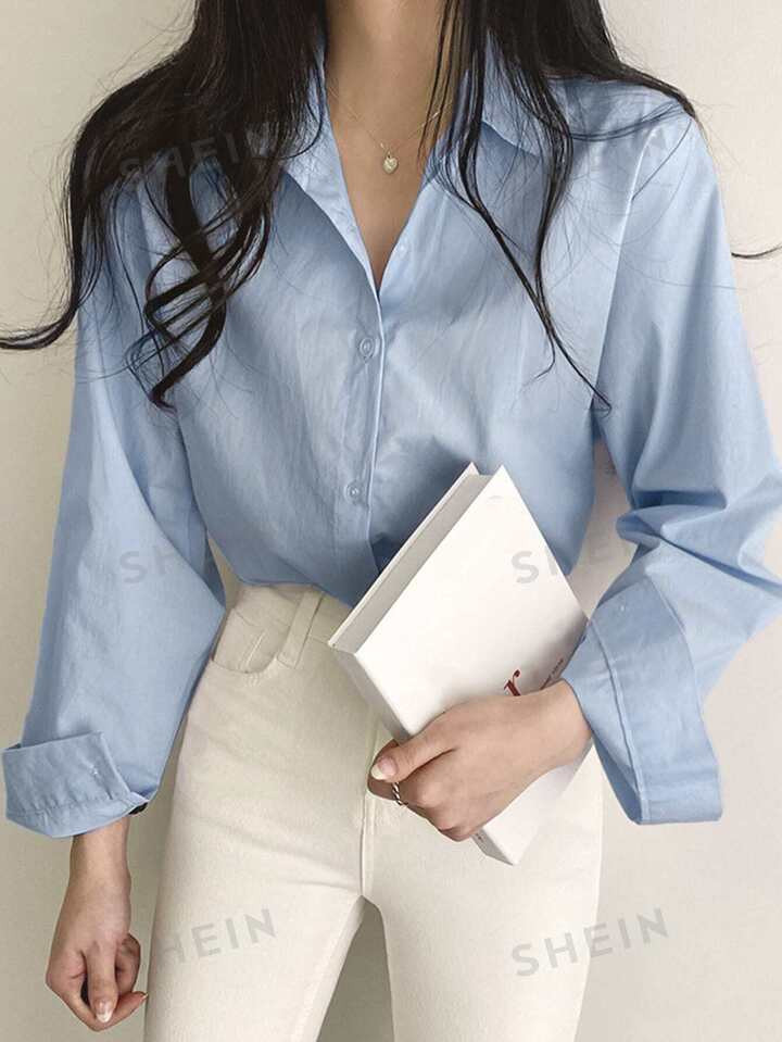 DAZY Solid Button Front Shirt | SHEIN