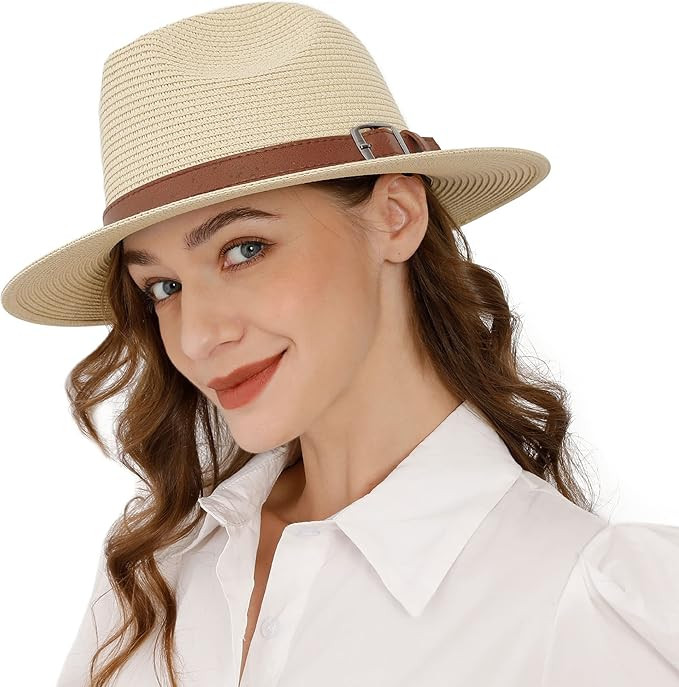 Livingston Panama Sun Hat Wide Brim Straw Beach Fedora Hats for Women Men | Amazon (US)