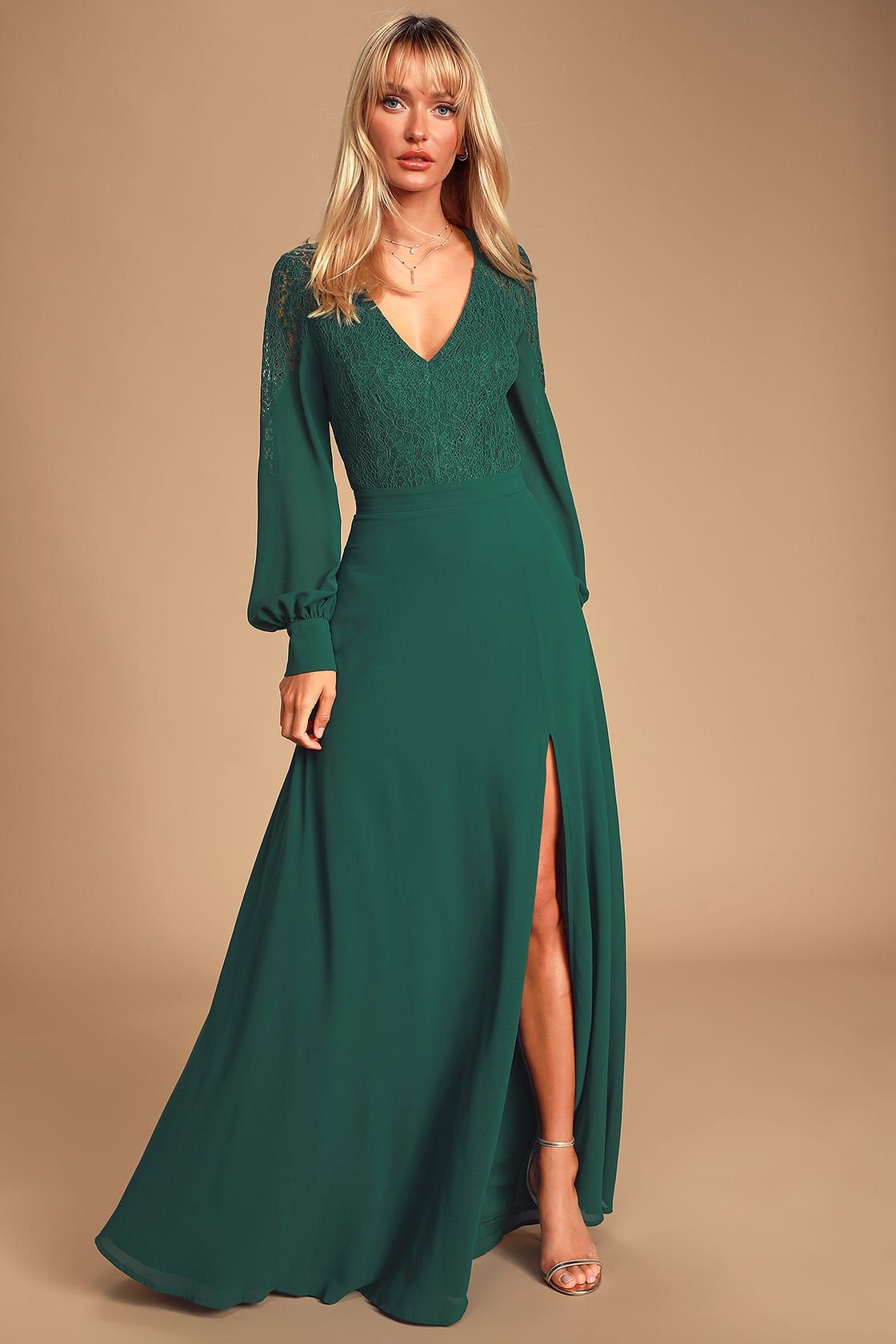 Astra Forest Green Lace Long Sleeve Backless Maxi Dress | Lulus (US)