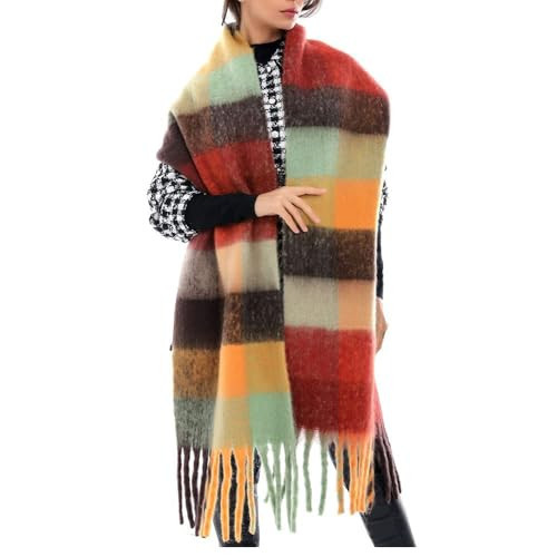 OUNIYA Large Chunky Plaid Scarf Winter Women Oversized Blanket Scarves Colorful Big Cashmere Thick Warm Shawl (Brick Red) | Amazon (US)