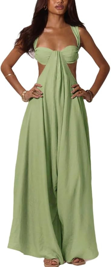 Sexy Jumpsuits for Women Summer Sleeveless Tie Up Backless Top Wide Leg Pants Jumpsuit Club Night... | Amazon (US)