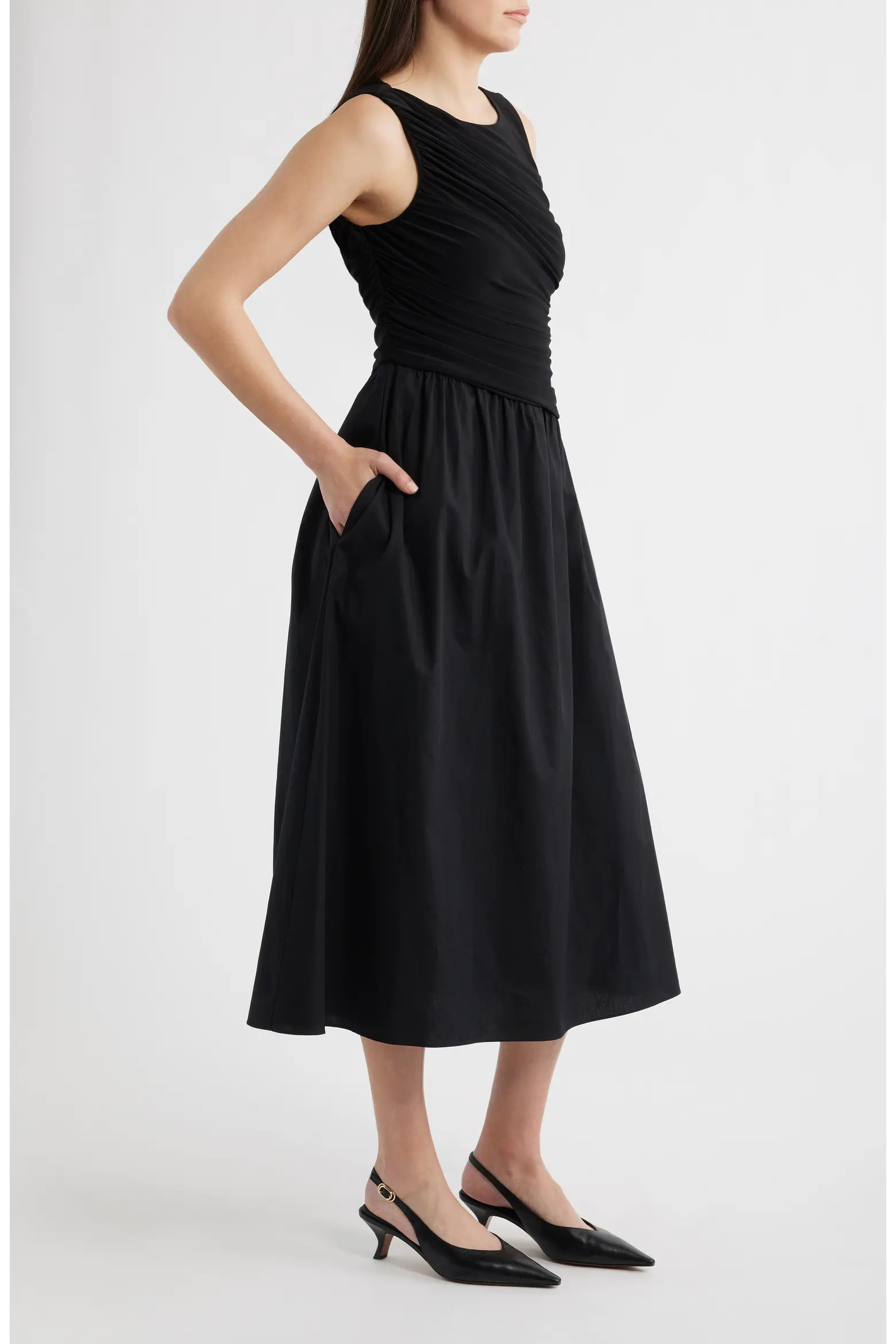 Vince Camuto Ity Ruched Bodice Mixed Media Midi Dress (Women) | Nordstrom | Nordstrom