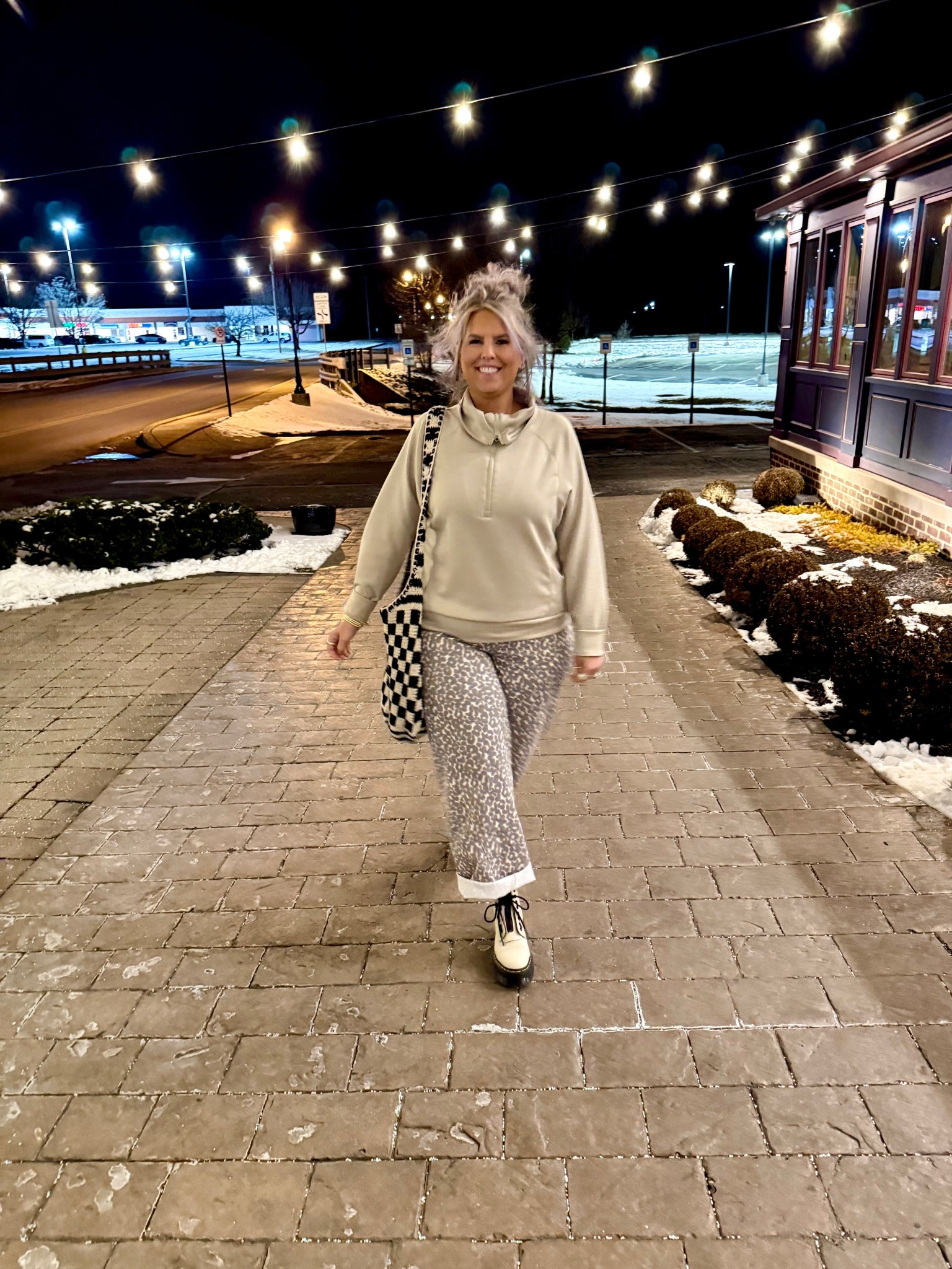 ➖LEOPARD JEANS & QUARTER ZIP➖

✔️Matching 2-Piece Set (wearing top only in photo) 〰️ large (TTS - top fits great at large but bottoms I would need an XL) @amazonfashion @anrabess_official 

💥 No Longer Available, Linked Similar
✔️Grey & Tan Leopard Straight Leg Jeans 〰️ original from @targetstyle 
✔️Black & White Checkered Crochet Hobo Bag 〰️ original from @walmartstyle  
✔️Tan Combat Boots with Zipper 〰️ original from @drmartens

funnel neck, quarter zip, long sleeve, front pockets, tan, neutral, beige, sweatshirt, athleisure, set, matching set, amazon set, two piece set, 2-piece set, silver zipper, straight leg denim, straight leg jeans, denim, jeans, cuffed jeans, rolled jeans, cuffed, rolled, cropped, cropped jeans, leopard jeans, grey leopard, leopard denim, leopard pants, leopard, target, wild fable, amazon, amazon fashion, anrabess, anrabess amazon, dr martens, doc martens, combat boots, tan boots, chunky boots, zipper, zippered boots, lace up boots, hobo bag, checkered bag, crochet bag, black and cream, black and white, checkered, checkers, funky, fun, mixing patterns, mixed patterns, how to mix patterns, neutral outfit, updo, claw clip, 2026, casual, casual outfit #amazon #amazonfashion amazon finds, amazon find, amazon style, amazon fashion, amazon clothing, amazon outfit, found it on amazon, amazon fashion finds, amazon summer, amazon spring, amazon fall, amazon winter, amazon outfit inspo, amazon outfit inspiration, amazon curves, amazon curvy, curvy amazon, midsize amazon, amazon midsize, amazon ootd, amazon shopping, new on amazon. #under20 #under30 #under40 #under50 #under60 #under75 #under100 #affordable #budget #inexpensive #size14 #size16 #size12 #medium #large #extralarge #xl #curvy #midsize #pear #pearshape #pearshaped budget fashion, affordable fashion, budget style, affordable style, curvy style, curvy fashion, midsize style, midsize fashion 

#LTKMidsize #LTKOver40 #LTKootd