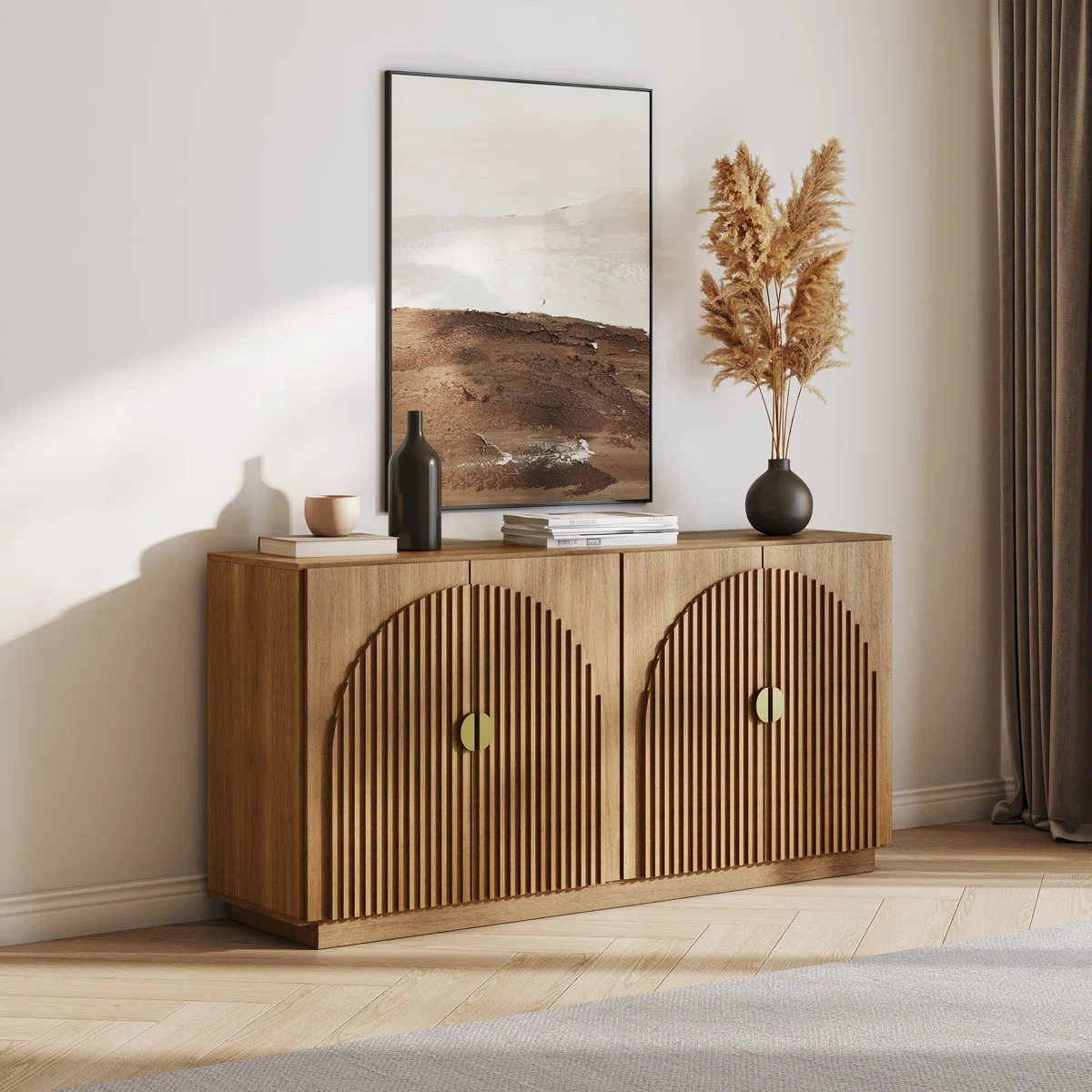 Corbey 64.8" Fluted Buffet Cabinet Symmetrical Arc Accent Sideboard Large Console Table | Wayfair North America