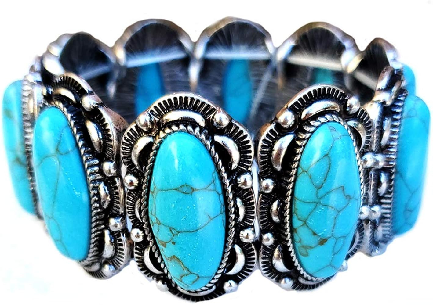 Western Turquoise Double Stretch Bracelet Navajo | Amazon (US)