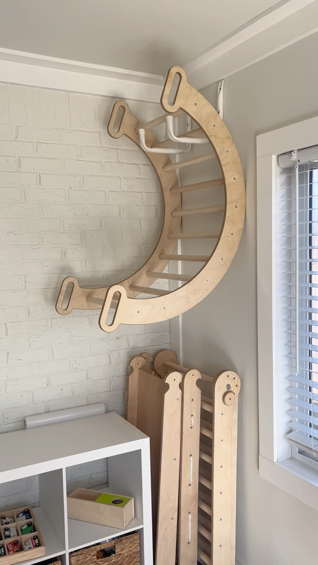 I linked the products I used but I also linked another brackets that probably would have worked better and no painting required! Just check measurements to make sure it would work with your climbing gym! 

#LTKhome #LTKfamily #LTKkids