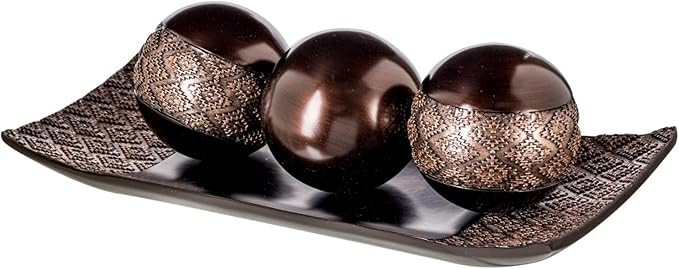 Creative Scents Dublin Brown Decorative Tray & Orb Set - 4-Piece Centerpiece for Living Room, Din... | Amazon (US)