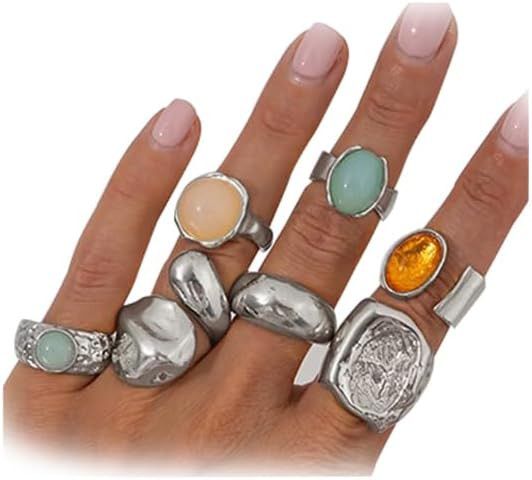 Chunky Rings for Women Stackable Vintage Adjustable Rings for Women Gold Statement Stone Ring Set Non Tarnish Vintage Jewelry | Amazon (US)