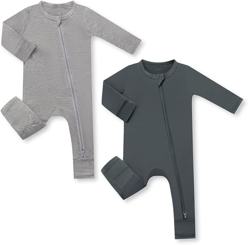 HAPIU Unisex Bamboo Baby Rompers with Cuffs, 2 Way Zipper YKK, Footless Pajamas Jumpsuit | Amazon (US)