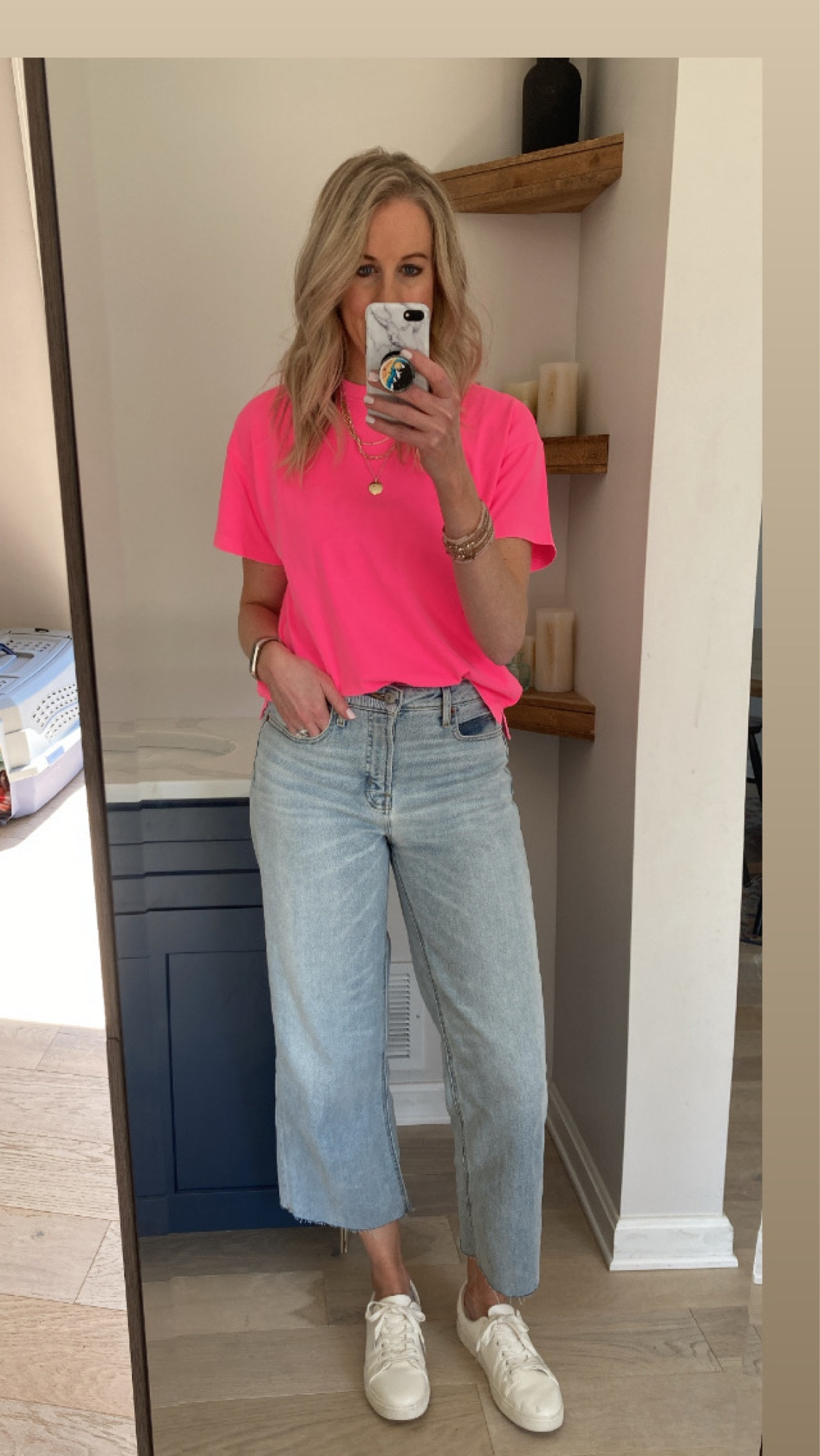 This hot pink shirt will cheer up all your days and these jeans are so comfortable  

#LTKsalealert #LTKunder50 #LTKSeasonal