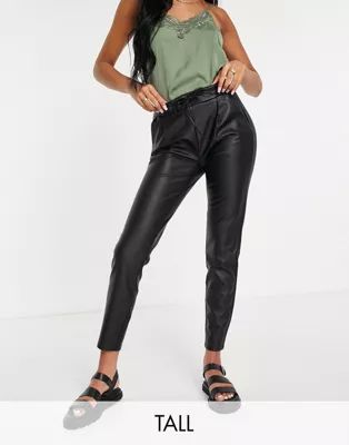 Vero Moda Tall faux leather tie waist trousers in black | ASOS (Global)