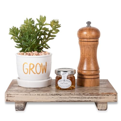 Small Wood Tray Pedestal Stand Farmhouse Bathroom Decor Decorative Wooden Riser Kitchen Soap Dish Holder for Vanity, Counter, Sink, 9" x 5.9" - Retro Brown | Amazon (US)