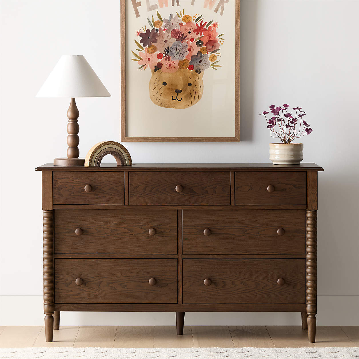 Jenny Lind 54" Deep Brown Wood Wide 7-Drawer Kids Dresser + Reviews | Crate & Kids | Crate & Barrel